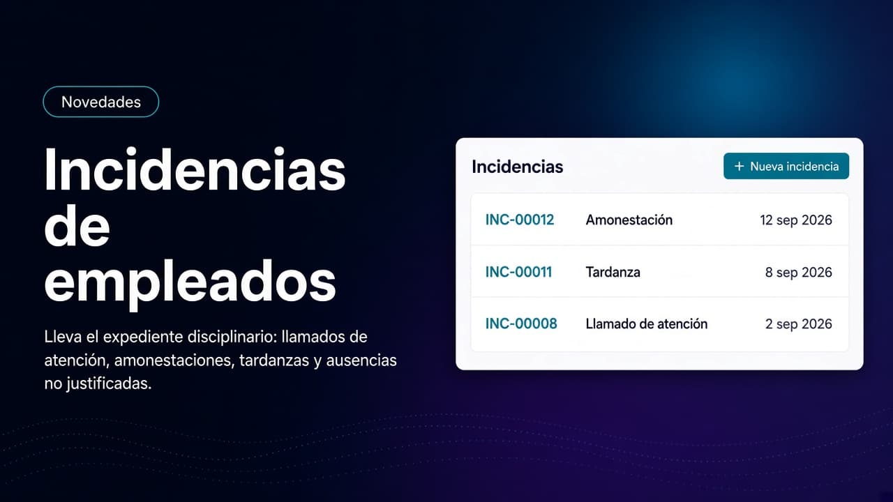 Banner de la novedad: listado de incidencias de empleados con amonestación, tardanza y llamado de atención